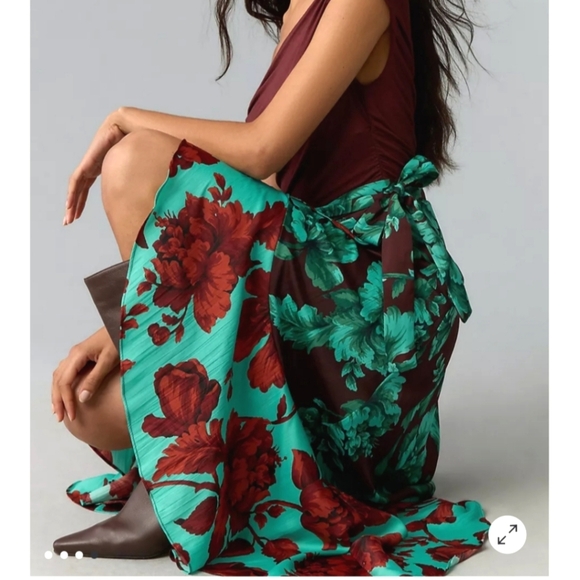 NWT Anthropologie Maeve Ruffle Wrap High Low Maxi Skirt in Turquoise - Picture 2 of 7